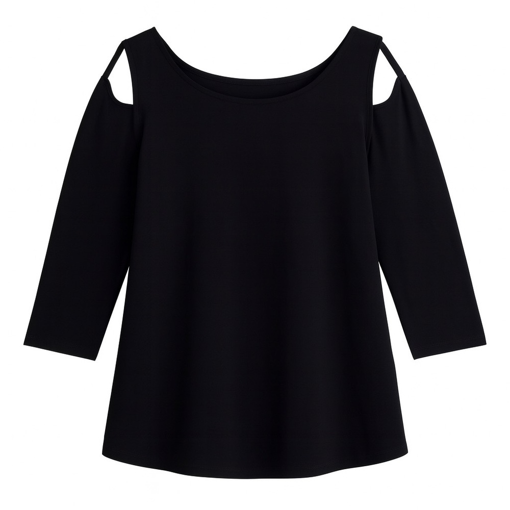 NWT Casual Living Cold Shoulder Top Cotton Summer Shirt Spring Resort Black L